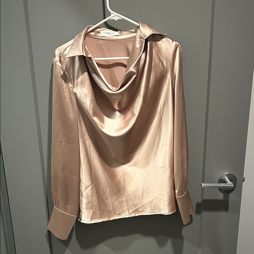 Commense Satin Cowl Neck Blouse - Champagne